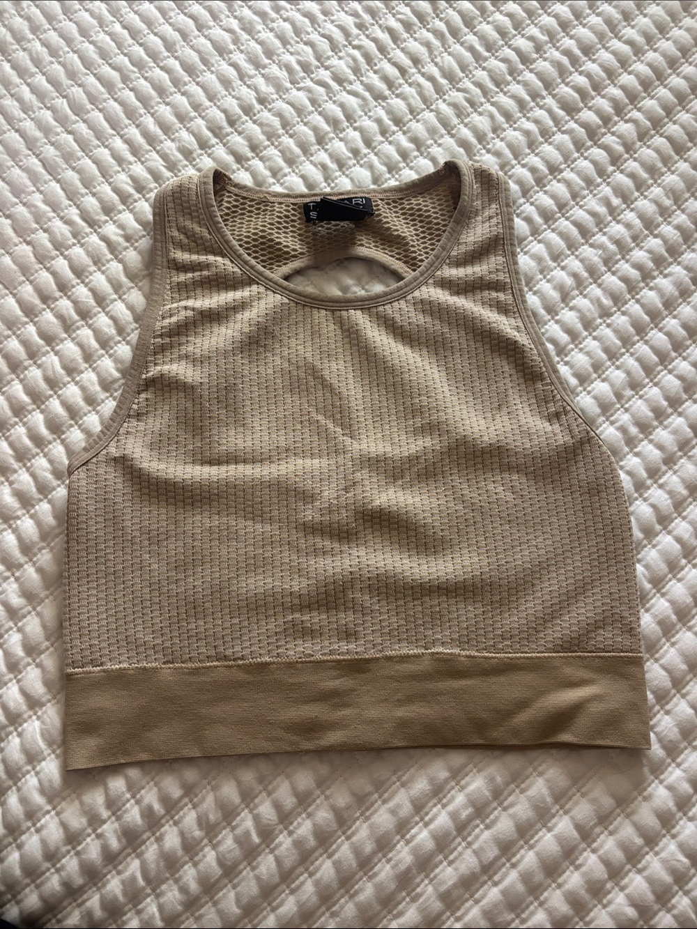 Tahari Neutral Beige Textured Crop Tank